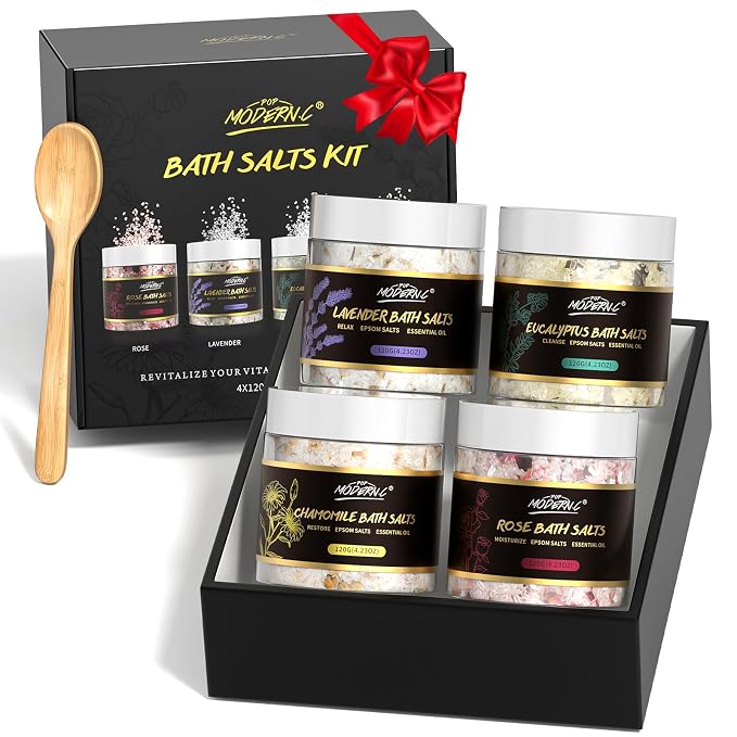 Epsom Bath Salts Gift Set for Soaking 4pcs Bath Salts by POPMODERNC
