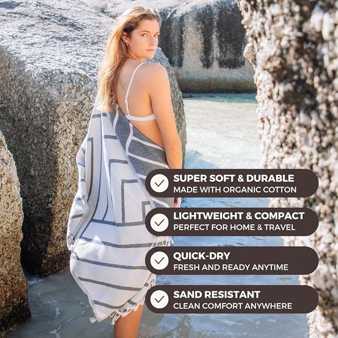 FESHKA Sand Proof Turkish Beach Towel – Oversized, Quick Dry & Lightweight - Image 2