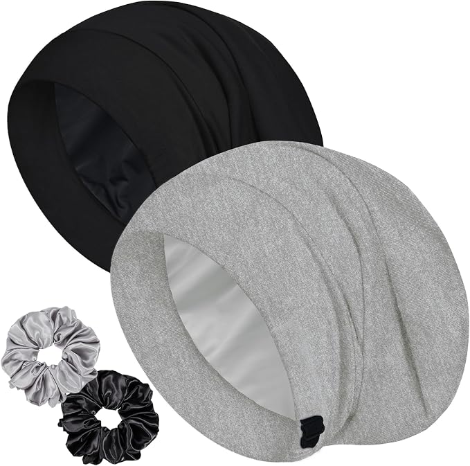 Sleep Cap Bonnet for Sleeping, Adjustable Cooling Ice Silk Lined Hair Bonnets by ROYBENS