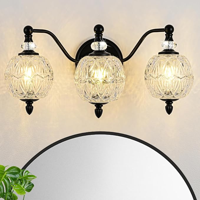 Matte Black Bathroom Vanity Light, 3-Light Mid Century Farmhouse Wall Sconce by Unknown