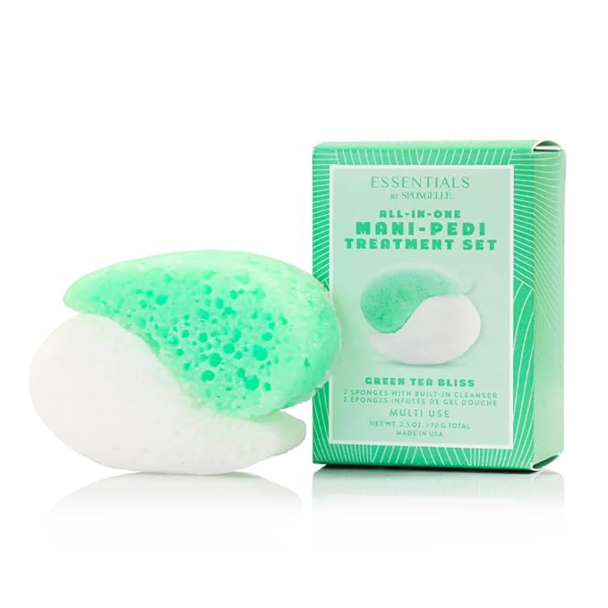 Spongellé Essentials Green Tea Bliss Mani/Pedi Buffer | Exfoliating Foot & Nail by Spongell%C3%A9