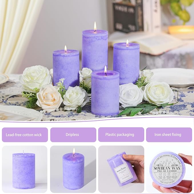 4 Pack Lavender Scented Pillar Candles-2.8x4 in Purple Decorative Candles - Image 5
