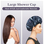 Blue Butterfly Print Satin Shower Cap, Three-Layer Terry Cloth Lined, - Image 7