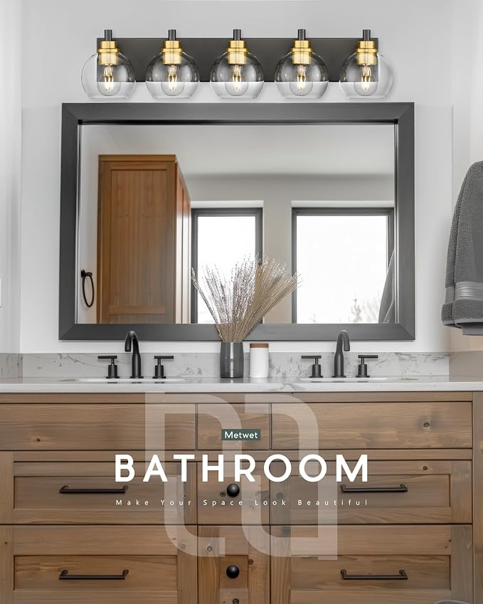 Bathroom Light Fixtures, 5-Light Black and Gold Bathroom Vanity Light, 32 Inch - Image 5