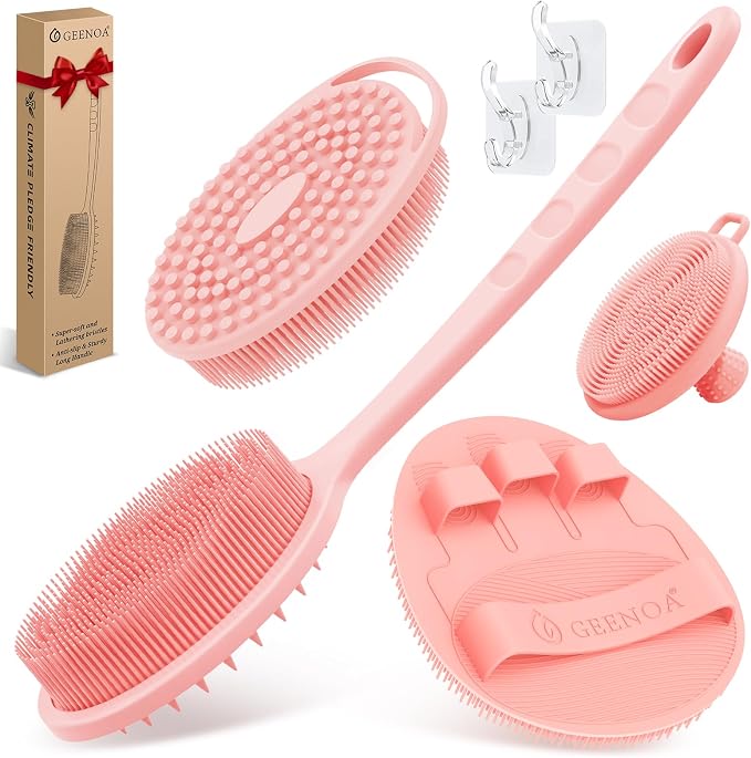 Silicone Back/Body/Face Scrubber & Soft Bath Glove Set 4PCS, Gentle Exfoliating by GEENOA