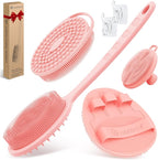Silicone Back/Body/Face Scrubber & Soft Bath Glove Set 4PCS, Gentle Exfoliating by GEENOA