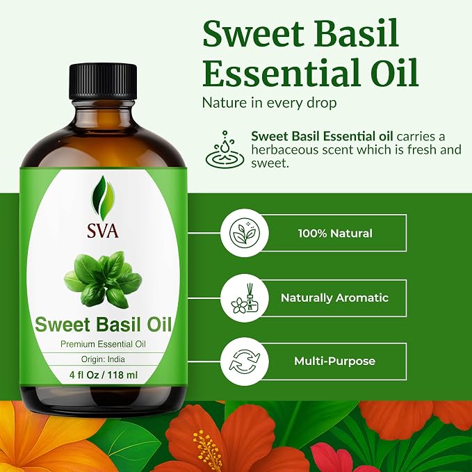 SVA Sweet Basil Essential Oil – 4 Fl Oz – 100% Natural Basil Oil - Image 2