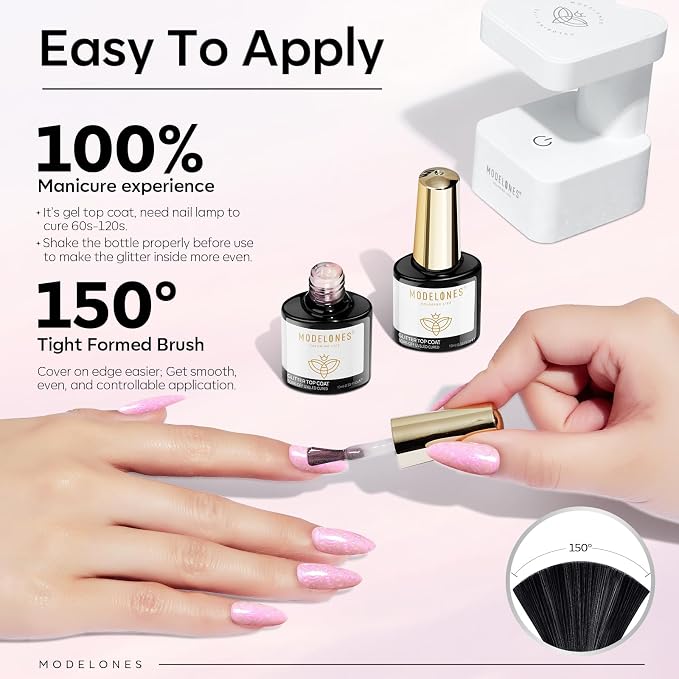 modelones Pearl Gel Nail Polish Top Coat, 2-in-one Clear Pearlescent Glitter - Image 5