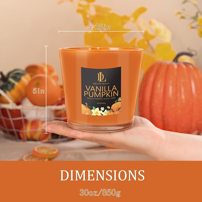Large Candle Vanilla Pumpkin Scented, 4 Wick Natural Soy Candles - Image 5