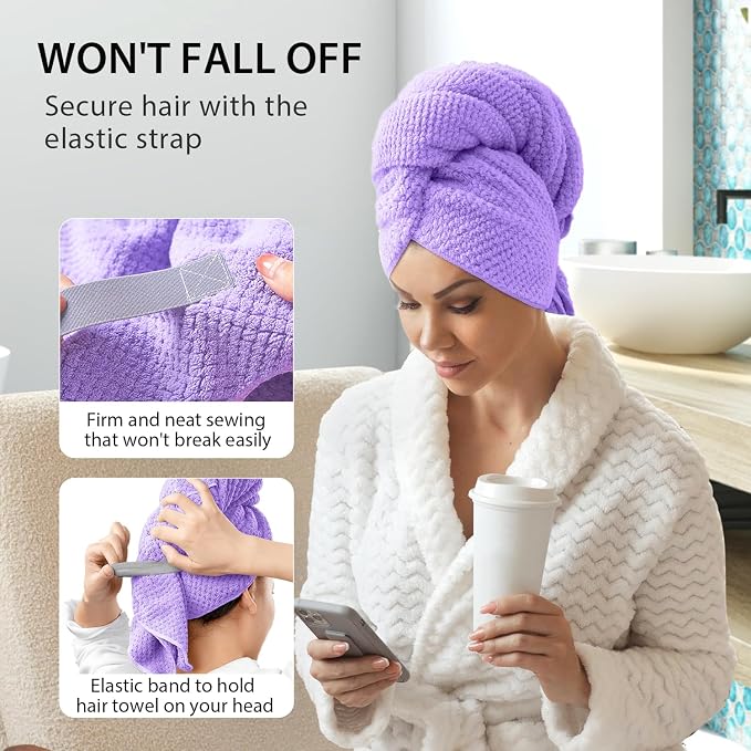 YFONG X-Large Hair Towel Wrap for Women, Super Absorbent Microfiber Hair Towel - Image 4