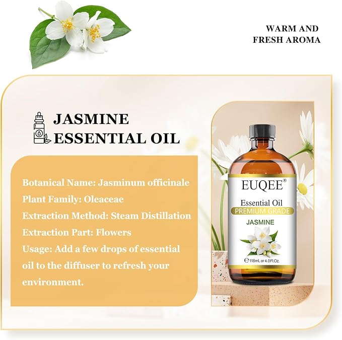 EUQEE Jasmine Essential Oil 118ml Premium Jasmine Oil - Image 2