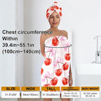 Women's Cherry Bow Towel Wrap and Hair Drying Cap Set – Pink Microfiber Shower - Image 3