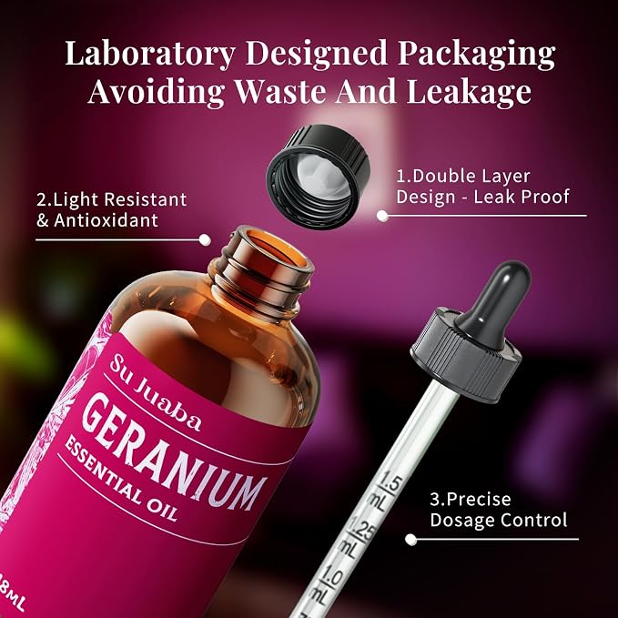 SU JUABA Geranium Essential Oil 4 Oz, 100% Pure & Natural Aromatherapy Oil - Image 7
