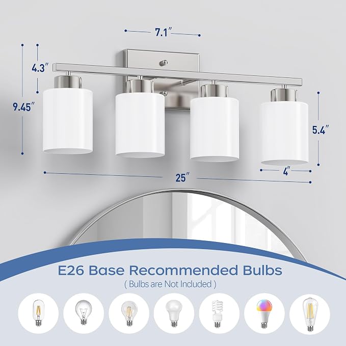 PARTPHONER 4-Light Brushed Nickel Bathroom Light Fixtures, Modern Vanity Light - Image 2