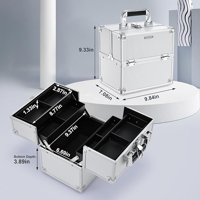 FRENESSA Makeup Train Case Makeup Organizer Box Portable Cosmetic Travel Case - Image 5