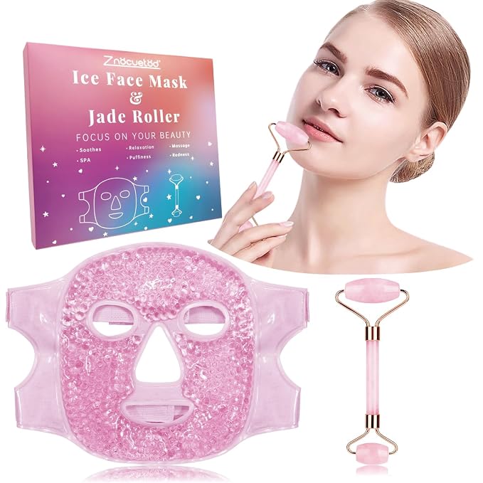 ZNÖCUETÖD Ice Face Facial Jade Roller and Ice Face Mask Cold Cooling Gel Mask - Image 2