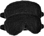 2 Pcs Black Plush Eye Mask Soft Sleeping Blindfold Eye Cover Comfortable Furry - Image 4
