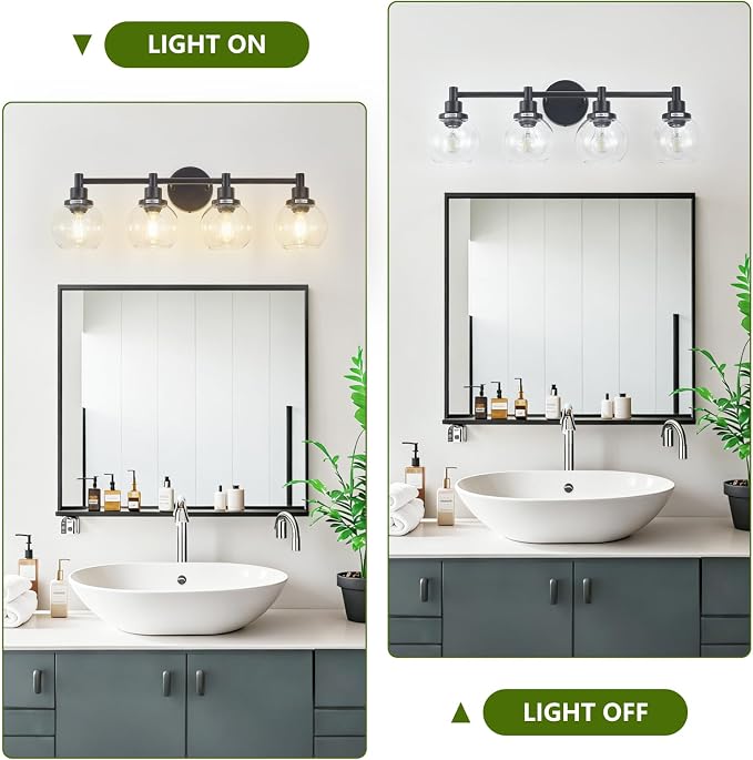 4-Light Bathroom Light Fixture Black Vanity Lights Over Mirror Modern Wall - Image 5