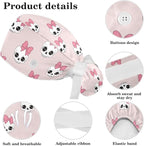 Scrub Caps Women Ponytail Cute Pink and White Leaves Caps Bouffant Working Hat - Image 4