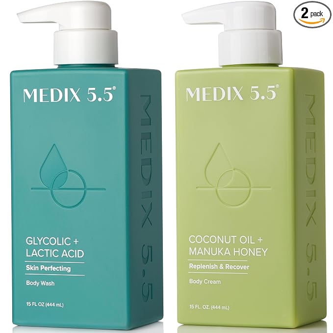 MEDIX Exfoliating Glycolic Acid Body Wash & Face Wash + Coconut Body Lotion by Medix55