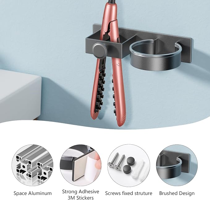 YUET Hair Dryer Holder Hairdryer Straightener Station Wall Mounted/Self - Image 2