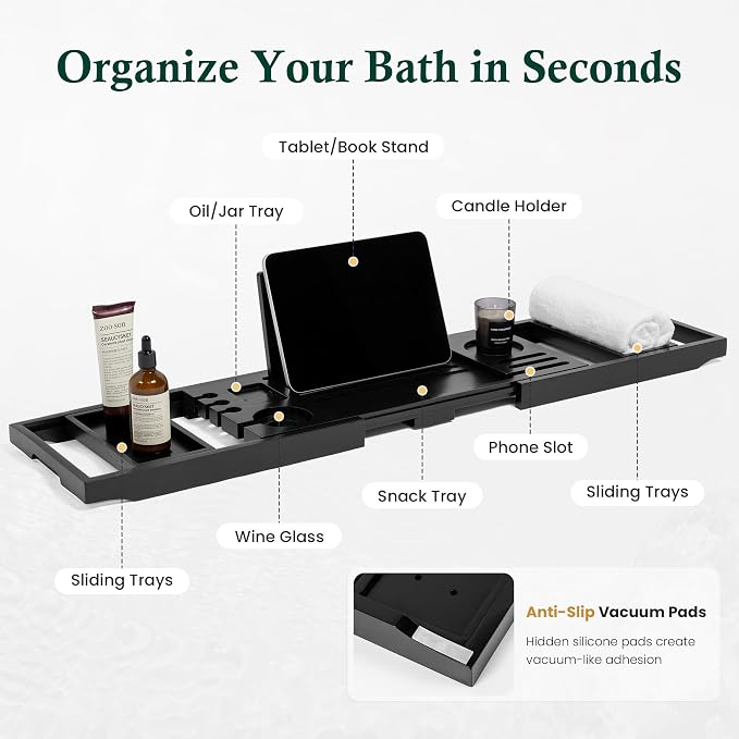 Teak Bathtub Tray | Adjustable Width Tray - Image 2