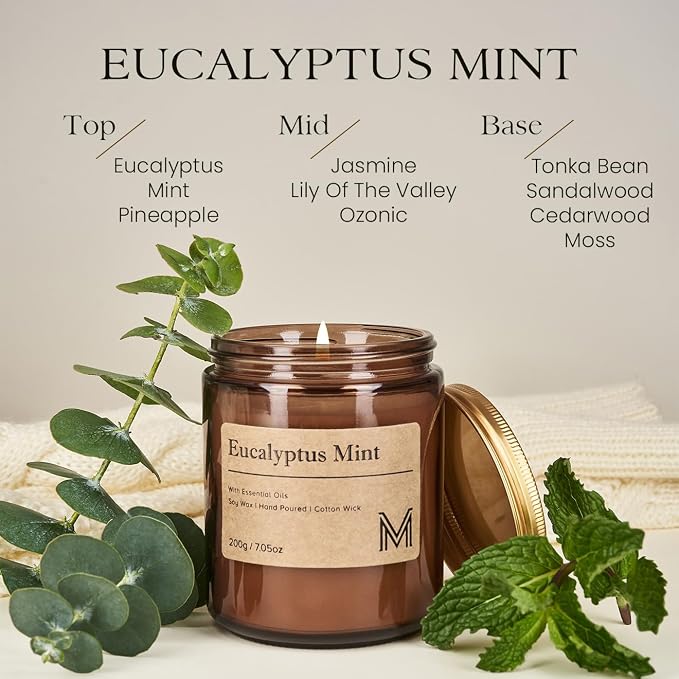 M&SENSE EucalyptusMint Scented Christmas Candle Gift, Aromatherapy Candle Set - Image 2