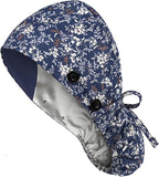 Satin Lined Scrub Caps with Buttons & Sweathand, Surgical Caps by Yuest