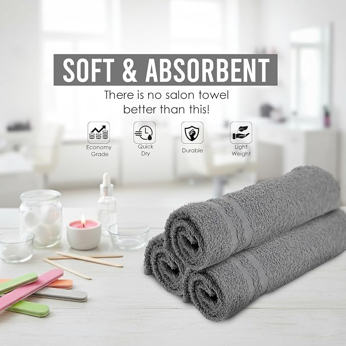 24 Pack Dark Grey Hand Towels 100% Cotton Spa Towel – 16x27 inches Highly - Image 3