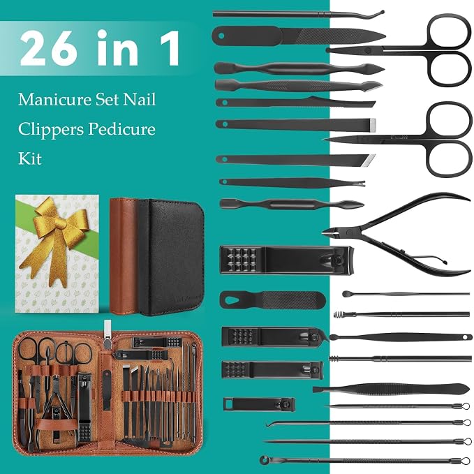 Nail Clippers Set, 26 Piece Manicure Set & Pedicure Kit, Stainless Steel - Image 8