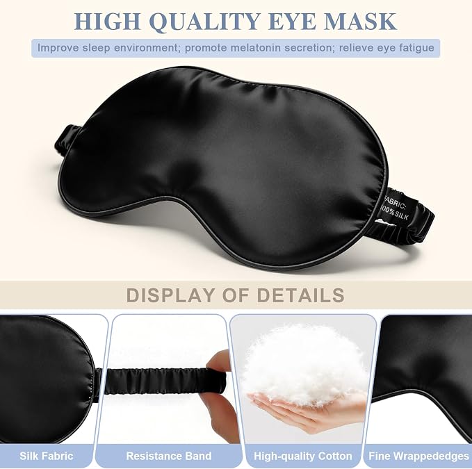 Silk Sleep Mask, Eye Mask for Sleep Women Men, Mulberry Sleeping Mask - Image 4