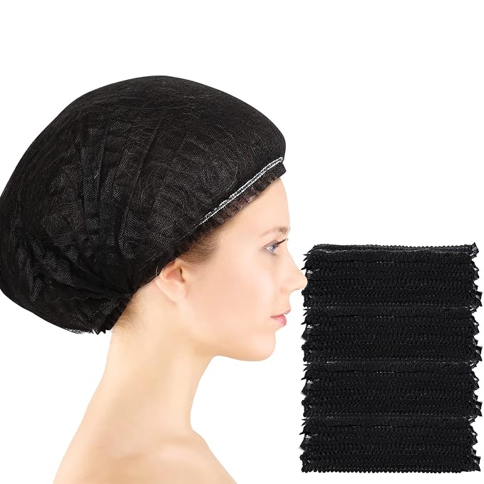 100 Pcs Disposable Nonwoven Bouffant Caps 21 Inch Hair Net Elastic Cap Hair by Geyoga