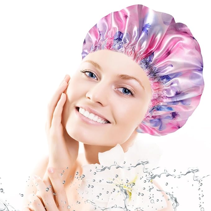 4 PCS Shower Caps for Women, Printing Bath Caps, Double Layers Shower Cap - Image 2