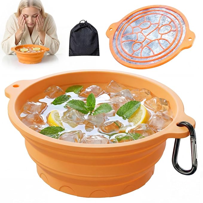 Face Ice Bath Bowl with Built-in Ice Tray, Foldable Silicone Face Bowl by Dtuoen