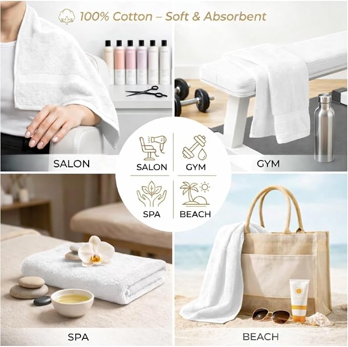 HOME ESSENTIALS Salon Towels 24 Pack, Quick Dry Gym Towels, Spa Face Towel - Image 4