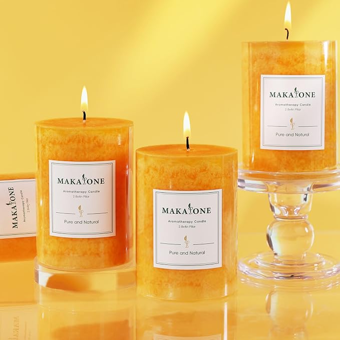 Orange Lemongrass Scented Pillar Candles 4 Pack, 60 Hours Long Lasting Burn - Image 8
