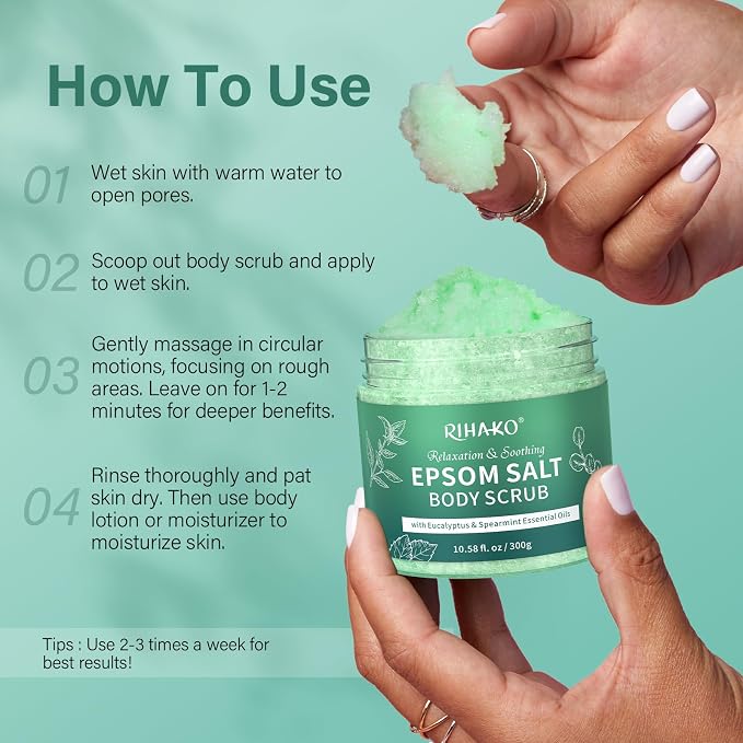 Eucalyptus Epsom Salt Body Scrub, Exfoliating detox body scrub, Relax & Relief - Image 7