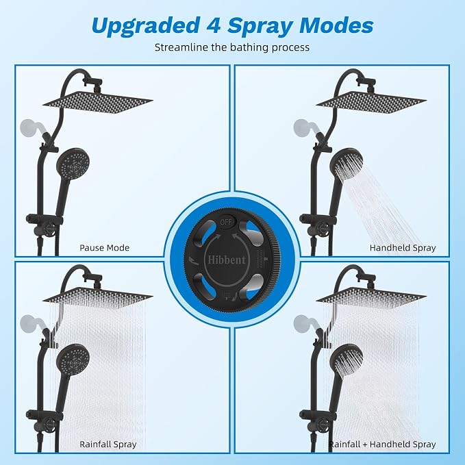 Hibbent cUPC Certified All Metal 12" Rainfall Showerhead Combo, High Pressure - Image 3