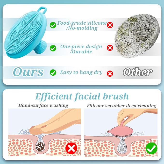 Silicone Back & Body & Face Scrubber Set 3PCS, Gentle Exfoliating Back & Body - Image 6