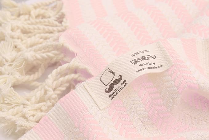 Bazaar Anatolia Turkish Beach Towel – 100% Cotton, Quick Dry, Sand Free Pink - Image 9