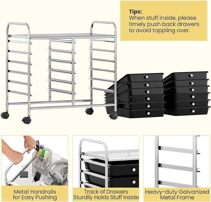 Giantex 12 Drawers Rolling Cart, Mobile Storage Drawer Cart, Classroom - Image 6