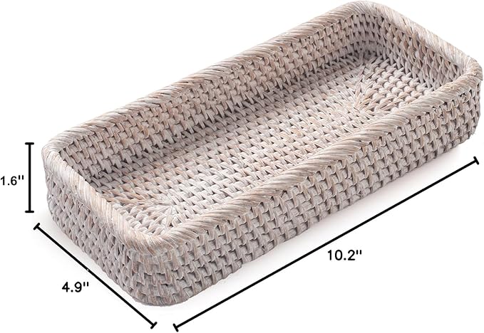 Rattan Bathroom Vanity Trays Toilet Tank Baskets Long Narrow Hand Towel Storage - Image 2