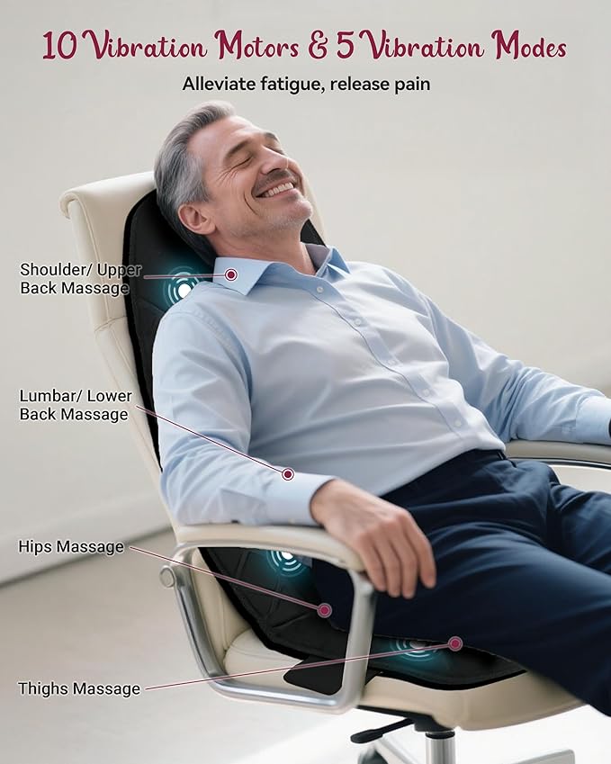 Vibraiton Back Massager for Chair, Massage Seat Cushion, Back Massage Pad - Image 2