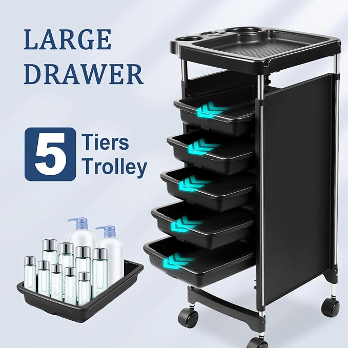 Professional Salon Trolley Cart, 5-Drawer Rolling Storage Organizer, 35.4" - Image 5