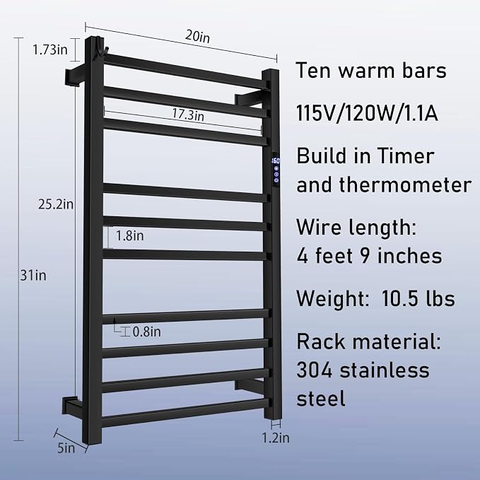 XBVV Black Towel Warmer Rack for Bathroom - Image 6