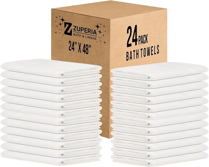 ZUPERIA White Bath Towels Bulk 24 Pack - Image 9