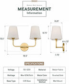 2 Light Bathroom Vanity Light, Brushed Gold Double Wall Sconce - Image 3