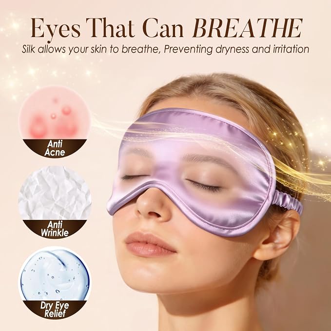 LULUSILK 100% Mulberry Silk Sleep Mask, Lavender Silk Eye Cover - Image 5