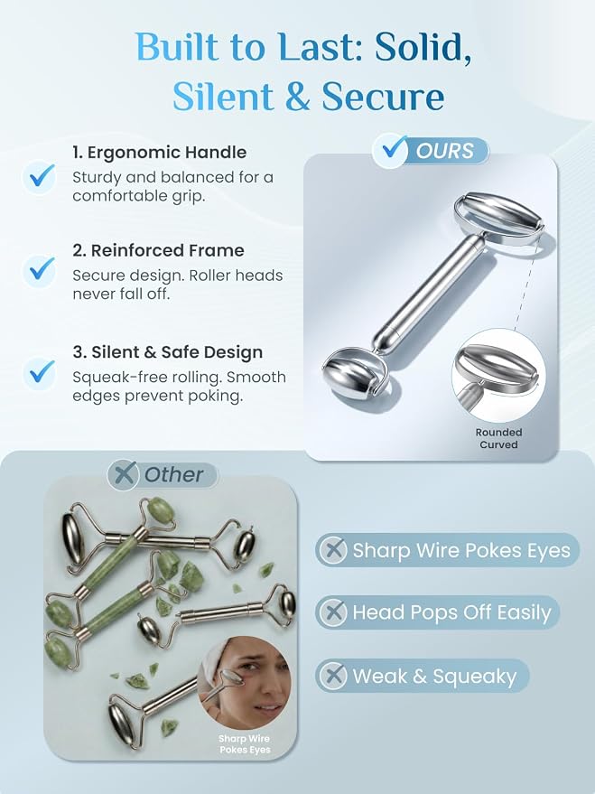 Rena Chris Gua Sha and Face Roller Set: Anti-Breakage Stainless Steel Roller - Image 4
