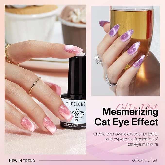 modelones Holographic Glitter Cat Eye Gel Nail Polish Kit 6 Colors - Image 3